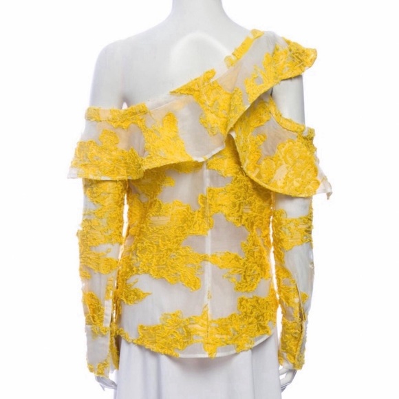 Self-Portrait Off The Shoulder Fil Coupe Frill Yellow Embroidered Top US6 UK10 - Picture 2 of 13